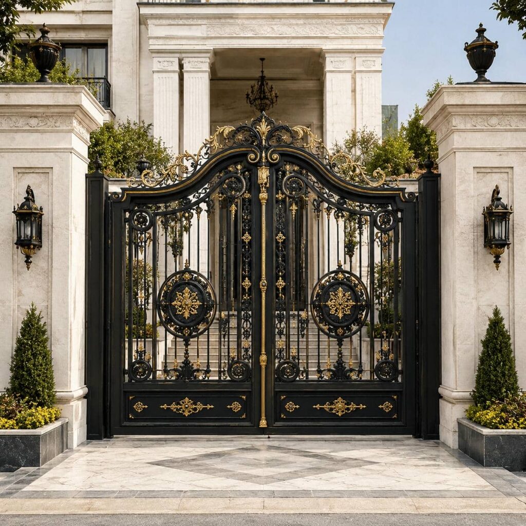 طرح مینیمال درب پارکینگ مشکی طلایی