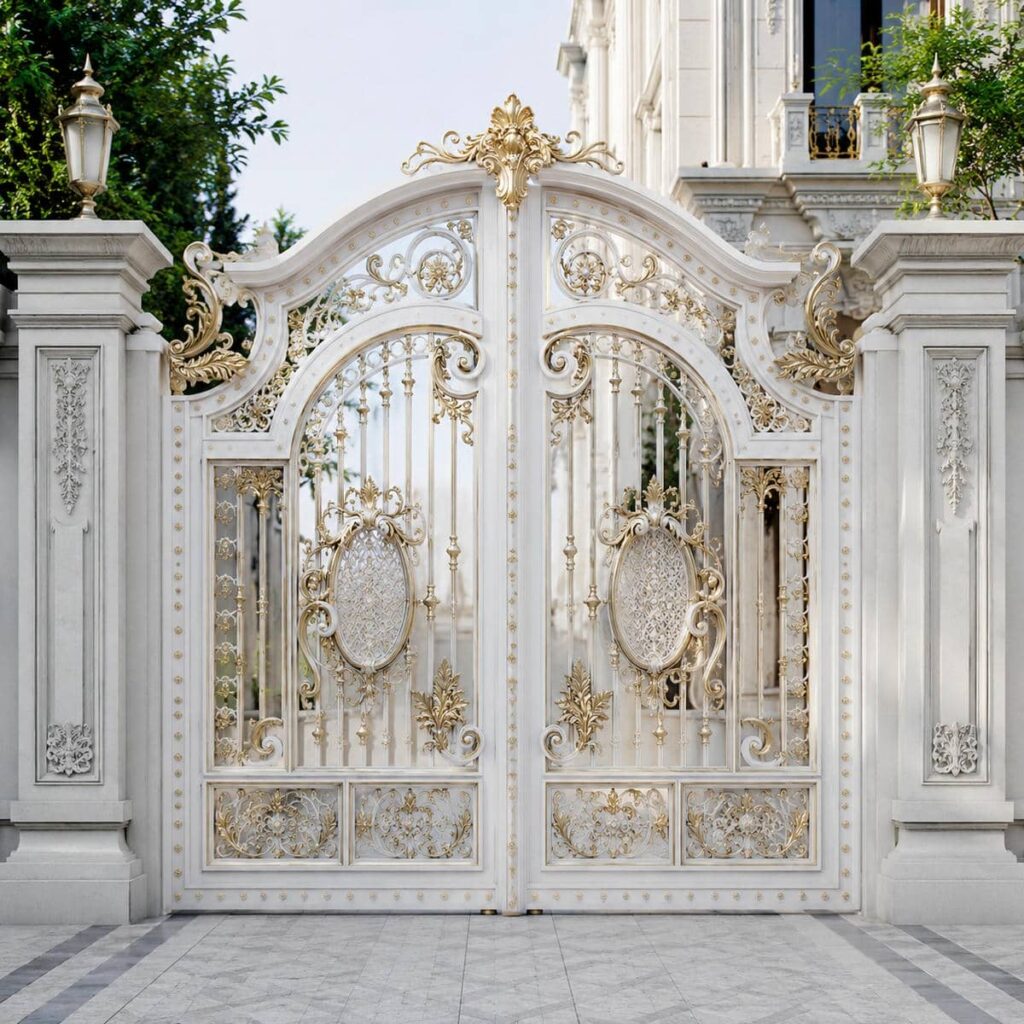 خرید درب ویلایی سفید طلایی کلاسیک