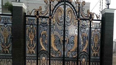 7 نمونه درب حیاط طرح چوب فلزی