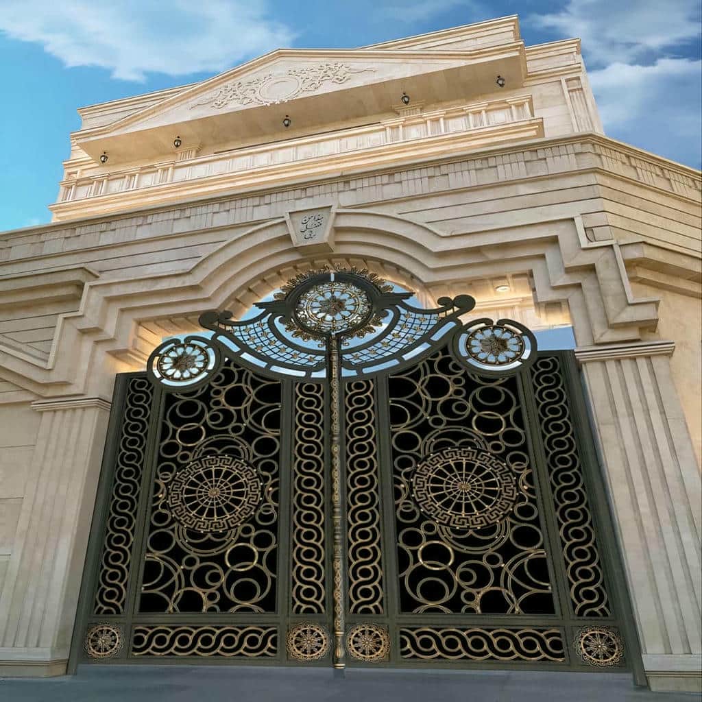 تولید درب پارکینگ طرح چوب ترموود با پنل قاب‌دار